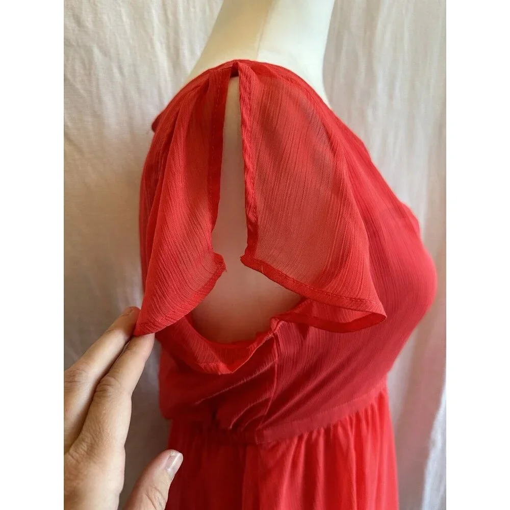 Express Coral Pink Mini Flutter Semi Sheer Sleeve‎ Dress Sz XS Fit & Flare Mini - Picture 3 of 9